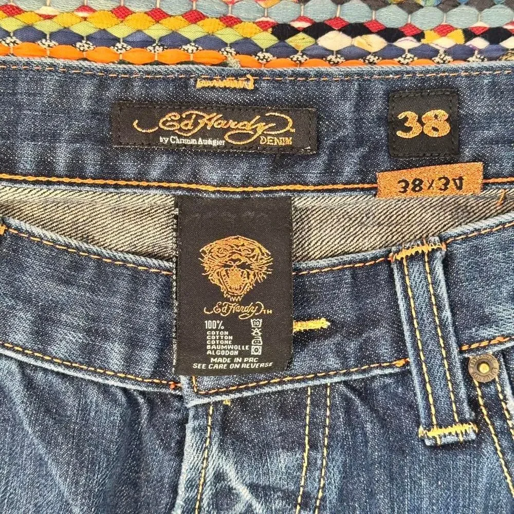 Vintage Y2K Ed Hardy Denim by Christian Audigier Bootcut Flared Blue Denim Jeans